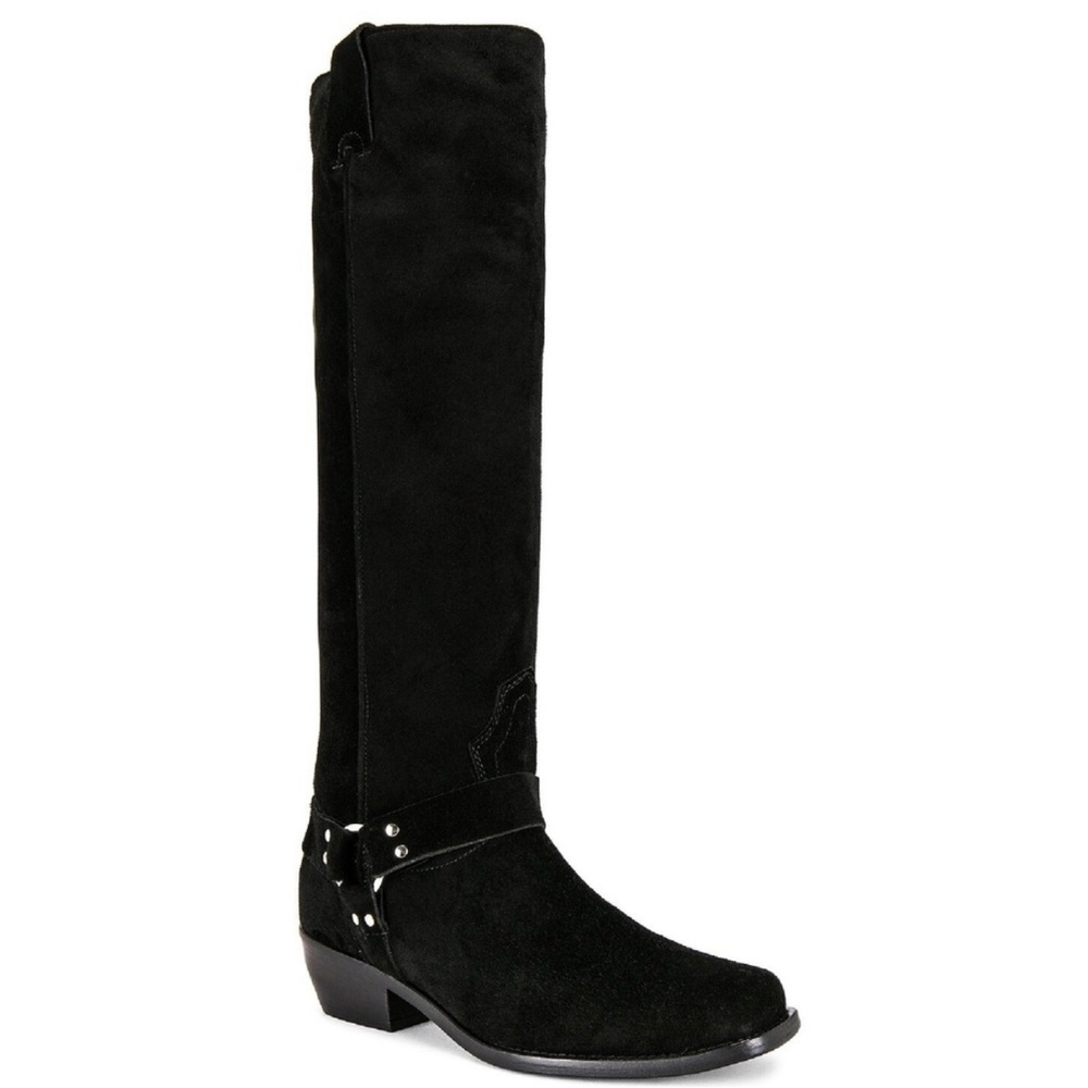 Free People Lockhart Silver Harness Knee High Boot in Black Suede size 39.5 - Picture 3 of 10